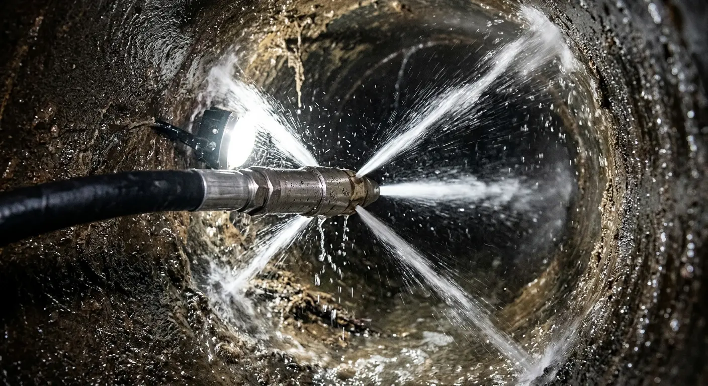 High-pressure hydro jetting nozzle cleaning sewer pipe for Trenchless Sewer Repair in Odessa